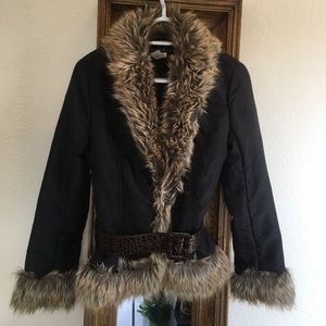 Y Apparel USA | Faux Fur Trim Jacket | Brown- L